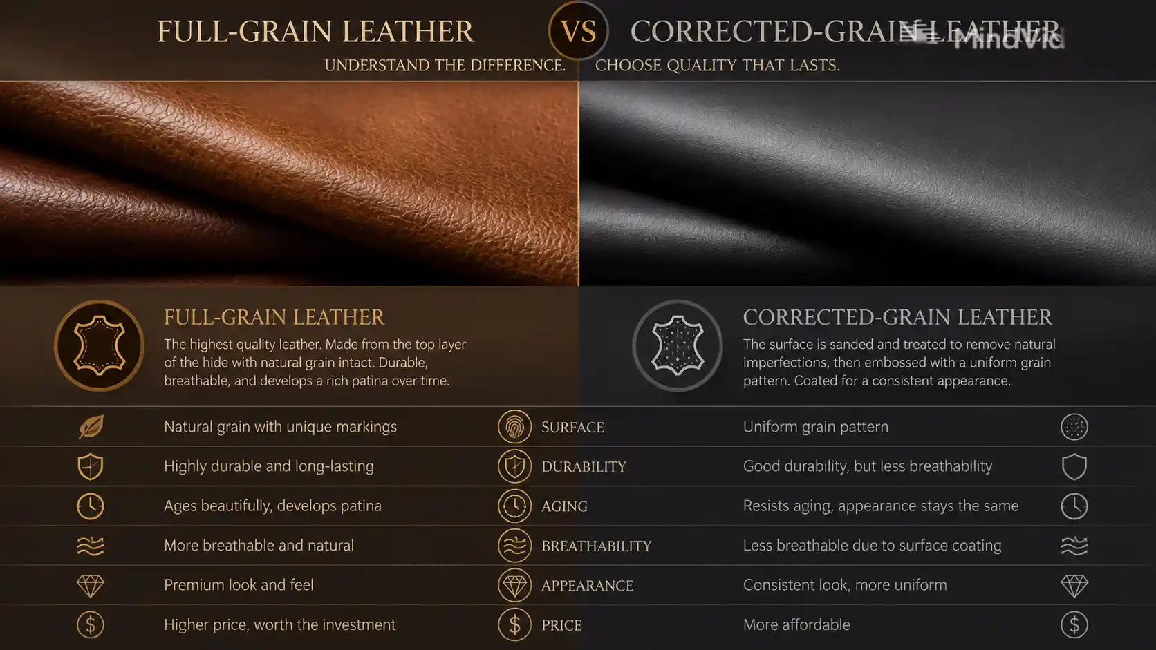 Full Grain and Corrected Grain Leather Comparison