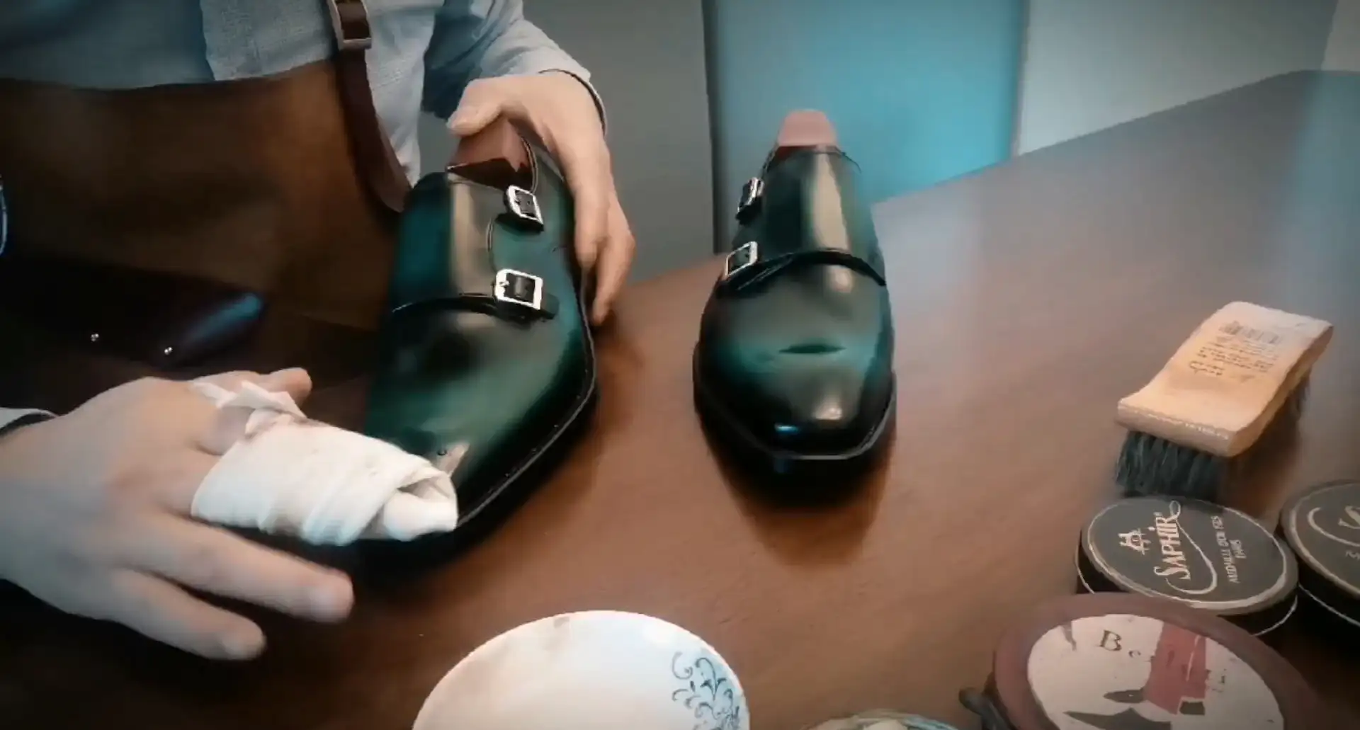 Monk shoes manufacturing process in a shoe factory