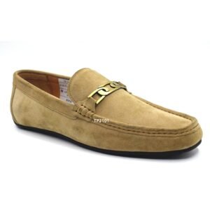 Khaki Suede Leather Driving Shoes with Metal Buckle