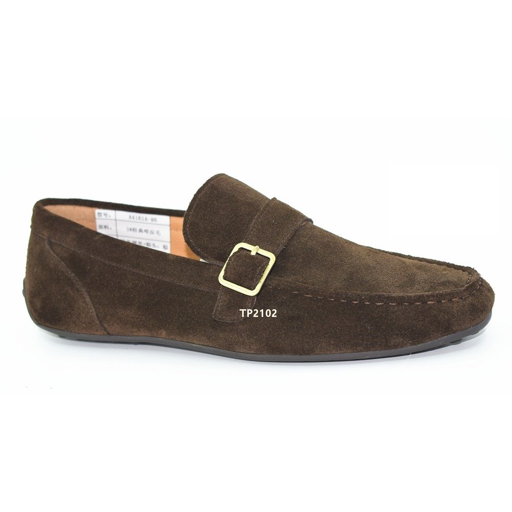 Dark Brown Suede Leather Driving Shoes with Side Buckle