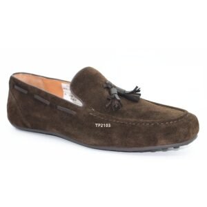 Dark Brown Suede Leather Driving Shoes with Tassels