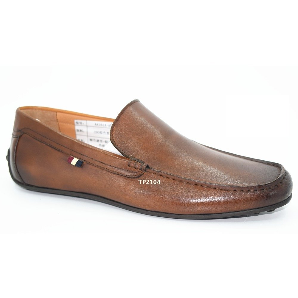 Topmenz Brown Genuine Leather Driving Shoes with Flag Detail